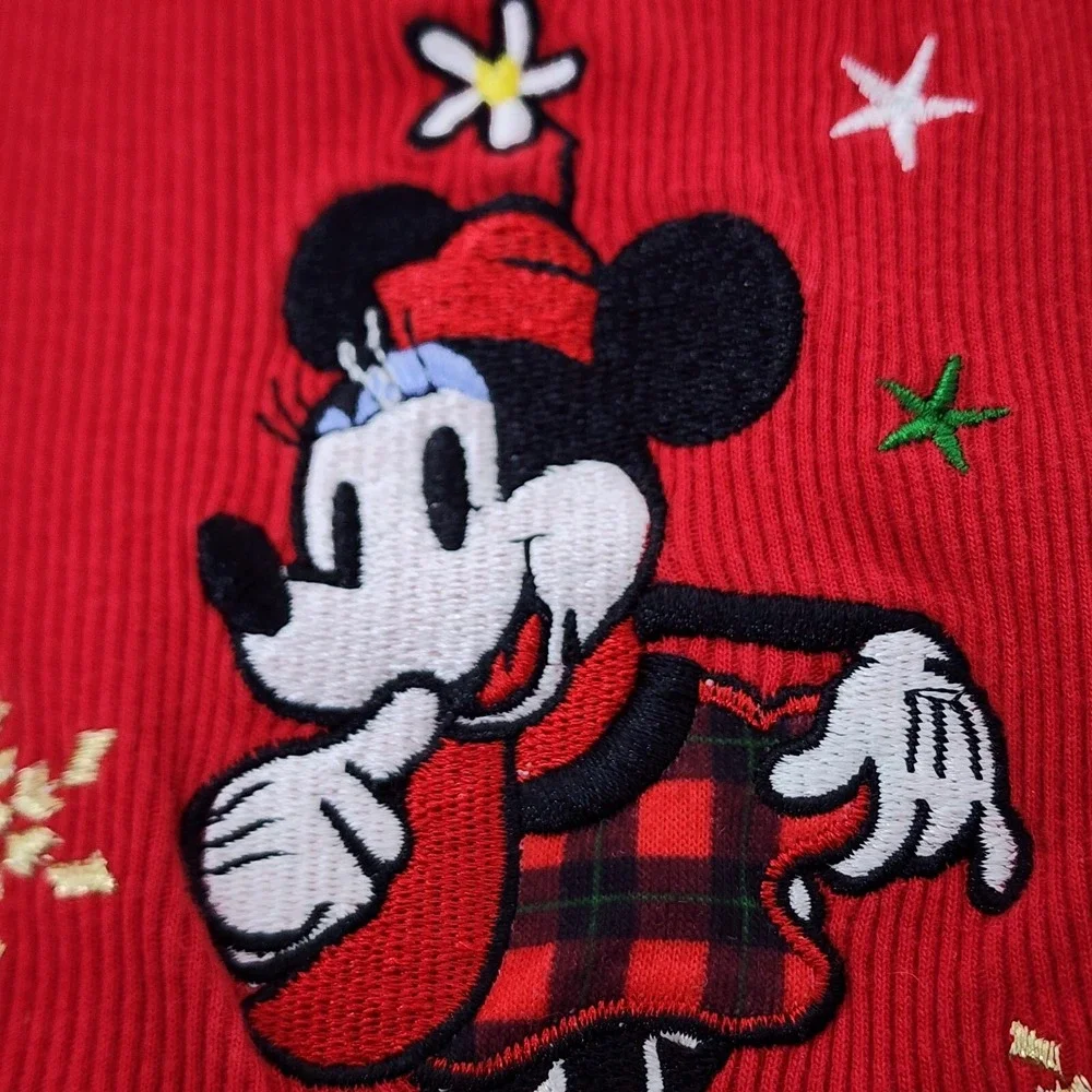 Disney Store Minnie Embroidered Shirt Womans Size Small‎ Red Longsleeve V Neck - Picture 3 of 9
